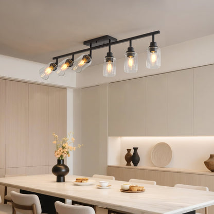 6 - Light Track Lighting Kit Black Track Lighting Fixtures Bathroom Wall Sconces Ceiling Mount Kitchen Tracking Lights, Rotatable Spotlight with Clear Glass Shade for Kitchen Shop Hallway - 1st Choice Furniture Direct