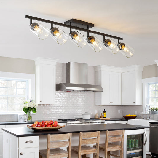 6 - Light Track Lighting Kit Black Track Lighting Fixtures Bathroom Wall Sconces Ceiling Mount Kitchen Tracking Lights, Rotatable Spotlight with Clear Glass Shade for Kitchen Shop Hallway - 1st Choice Furniture Direct