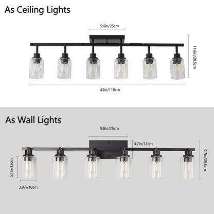 6 - Light Track Lighting Kit Black Track Lighting Fixtures Bathroom Wall Sconces Ceiling Mount Kitchen Tracking Lights, Rotatable Spotlight with Clear Glass Shade for Kitchen Shop Hallway - 1st Choice Furniture Direct