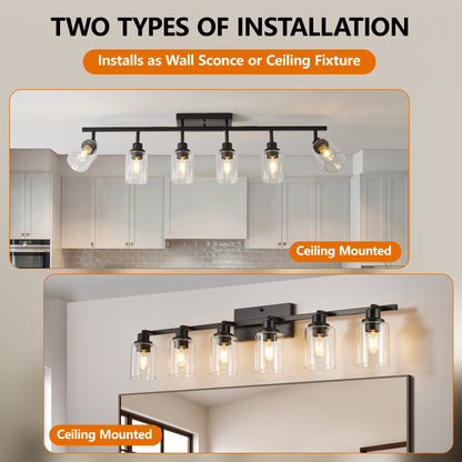 6 - Light Track Lighting Kit Black Track Lighting Fixtures Bathroom Wall Sconces Ceiling Mount Kitchen Tracking Lights, Rotatable Spotlight with Clear Glass Shade for Kitchen Shop Hallway - 1st Choice Furniture Direct