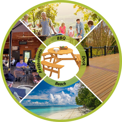 6 - Person Circular Outdoor Wooden Picnic Table for Patio, Backyard, Garden, DIY w/ 3 Built - in Benches, 1720lb Capacity - Natural - 1st Choice Furniture Direct