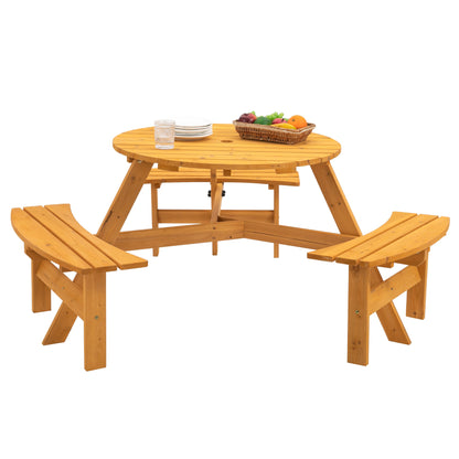 6 - Person Circular Outdoor Wooden Picnic Table for Patio, Backyard, Garden, DIY w/ 3 Built - in Benches, 1720lb Capacity - Natural - 1st Choice Furniture Direct