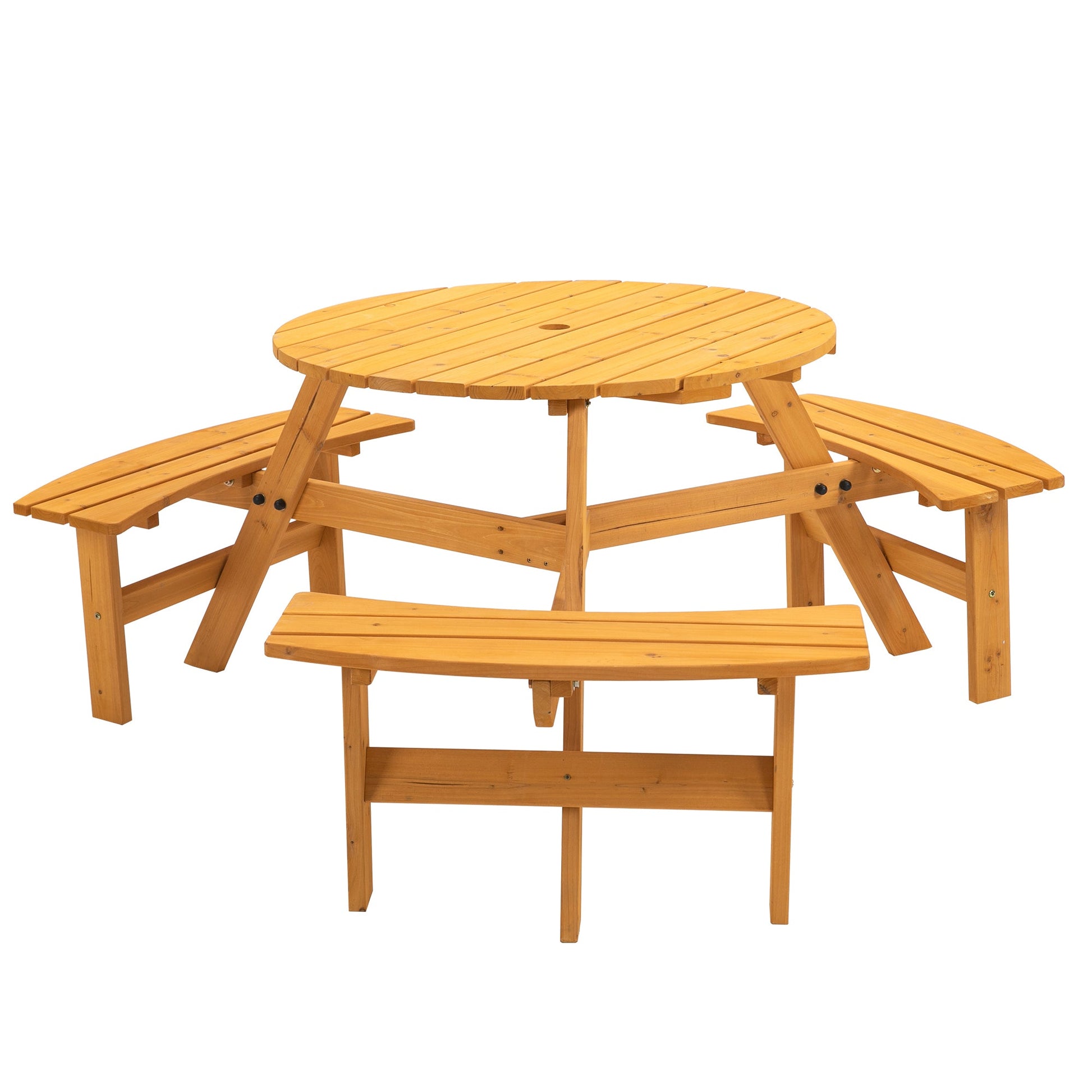 6 - Person Circular Outdoor Wooden Picnic Table for Patio, Backyard, Garden, DIY w/ 3 Built - in Benches, 1720lb Capacity - Natural - 1st Choice Furniture Direct