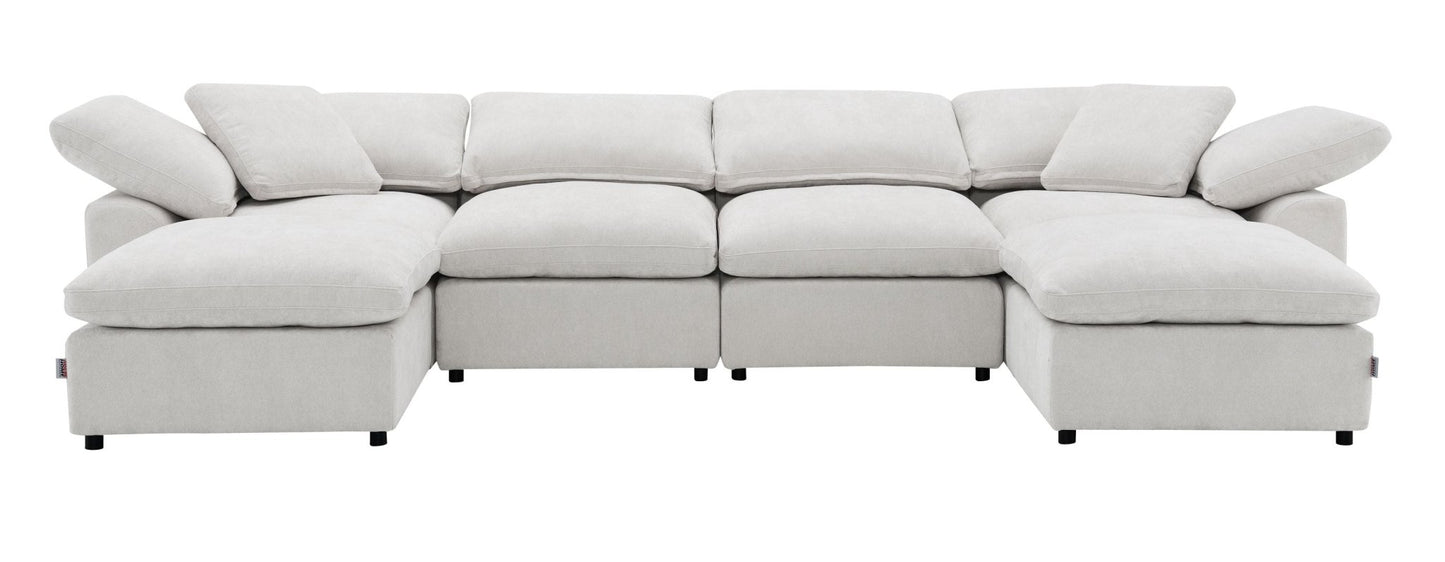6 Piece Modular Sectional Sofa | Ivory Linen Oversized Sectional - 1st Choice Furniture Direct