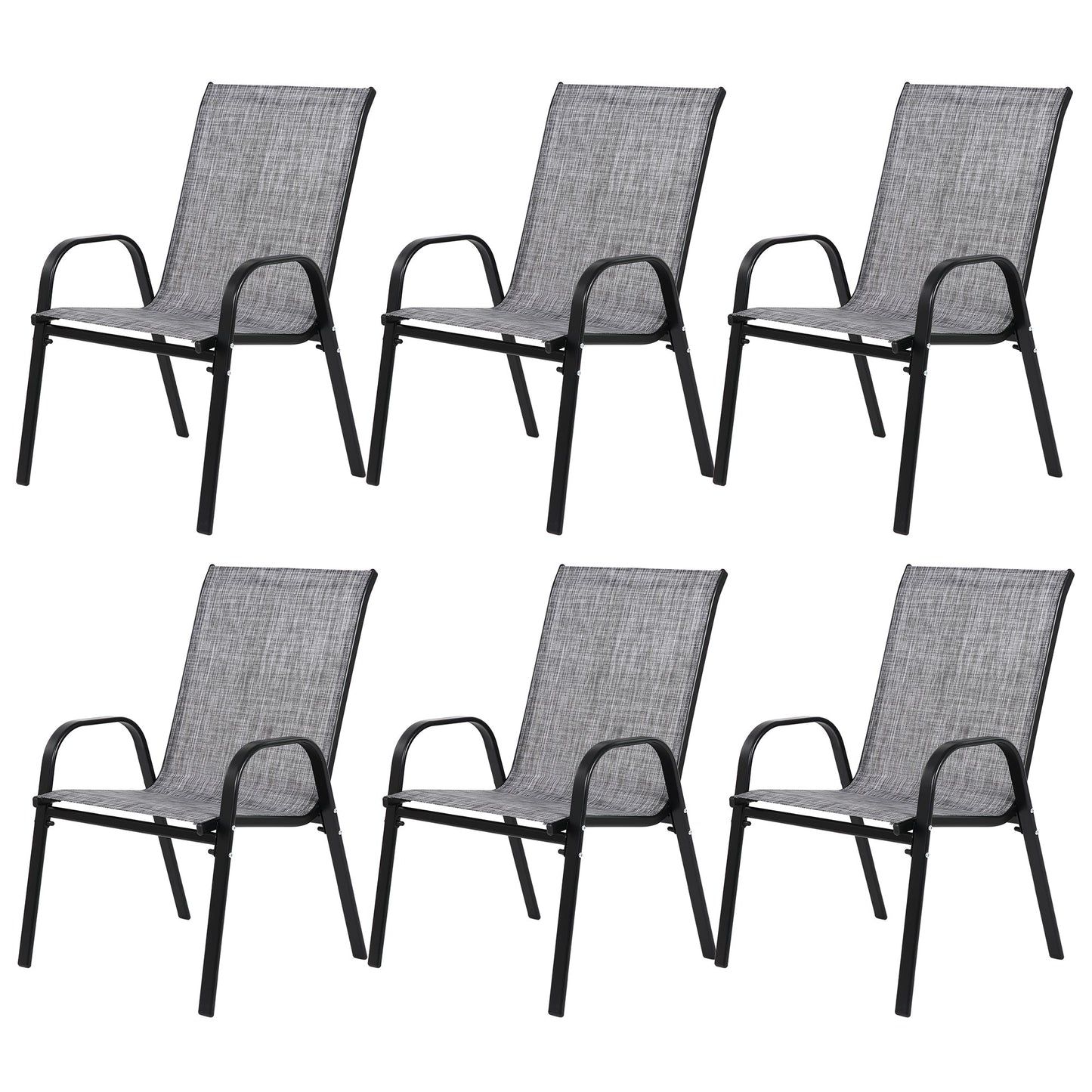 6 Piece Patio Chairs, Outdoor Camping Chairs with Breathable Textilene Fabric, Set of 2 Garden Chairs with Armrest High Backrest for Garden Patio Pool Beach Yard Space Saving ( Grey)6 - 1st Choice Furniture Direct