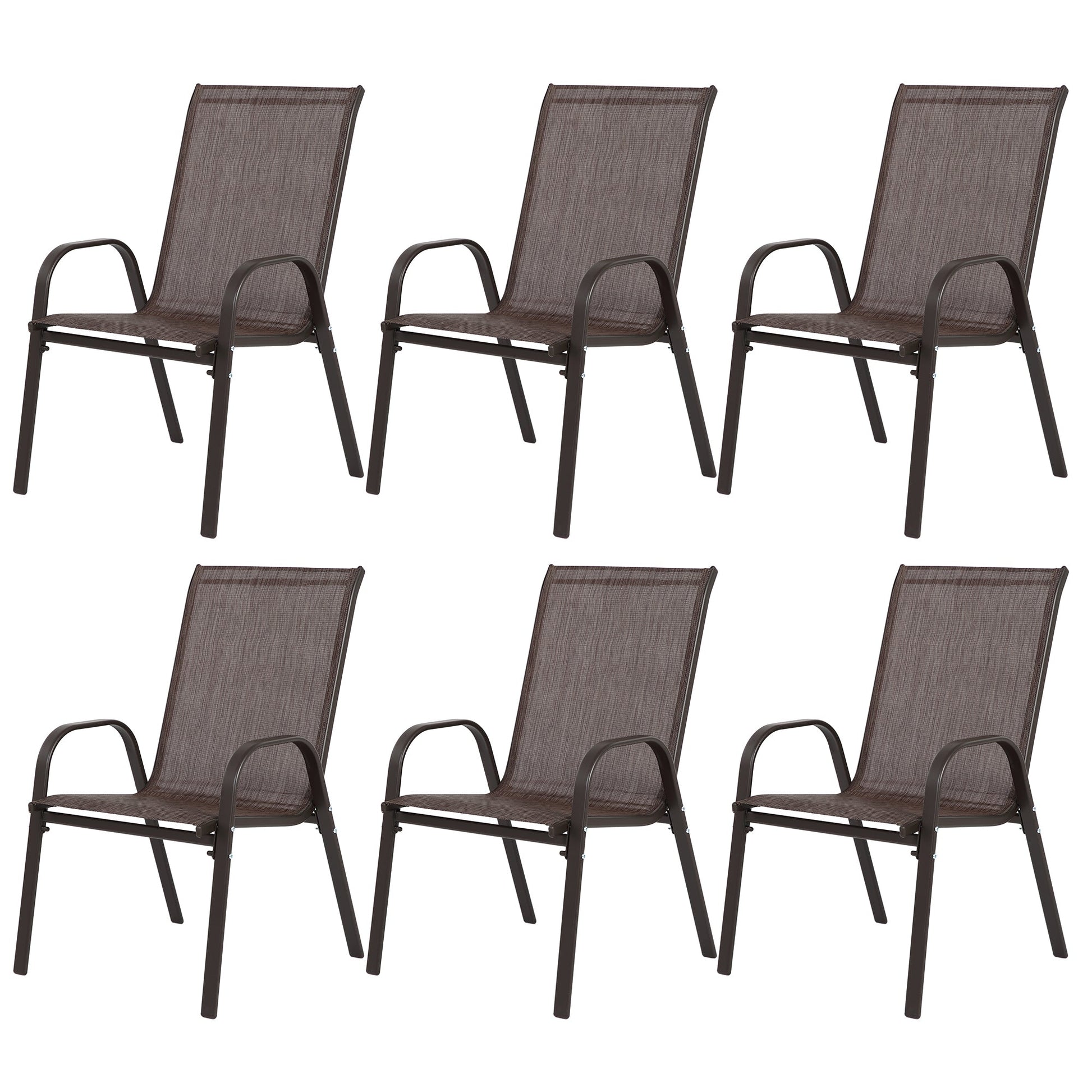 6 Piece Patio Chairs, Outdoor Camping Chairs with Breathable Textilene Fabric, Set of 6 Garden Chairs with Armrest High Backrest for Garden Patio Pool Beach Yard Space Saving ( Brown) - 1st Choice Furniture Direct