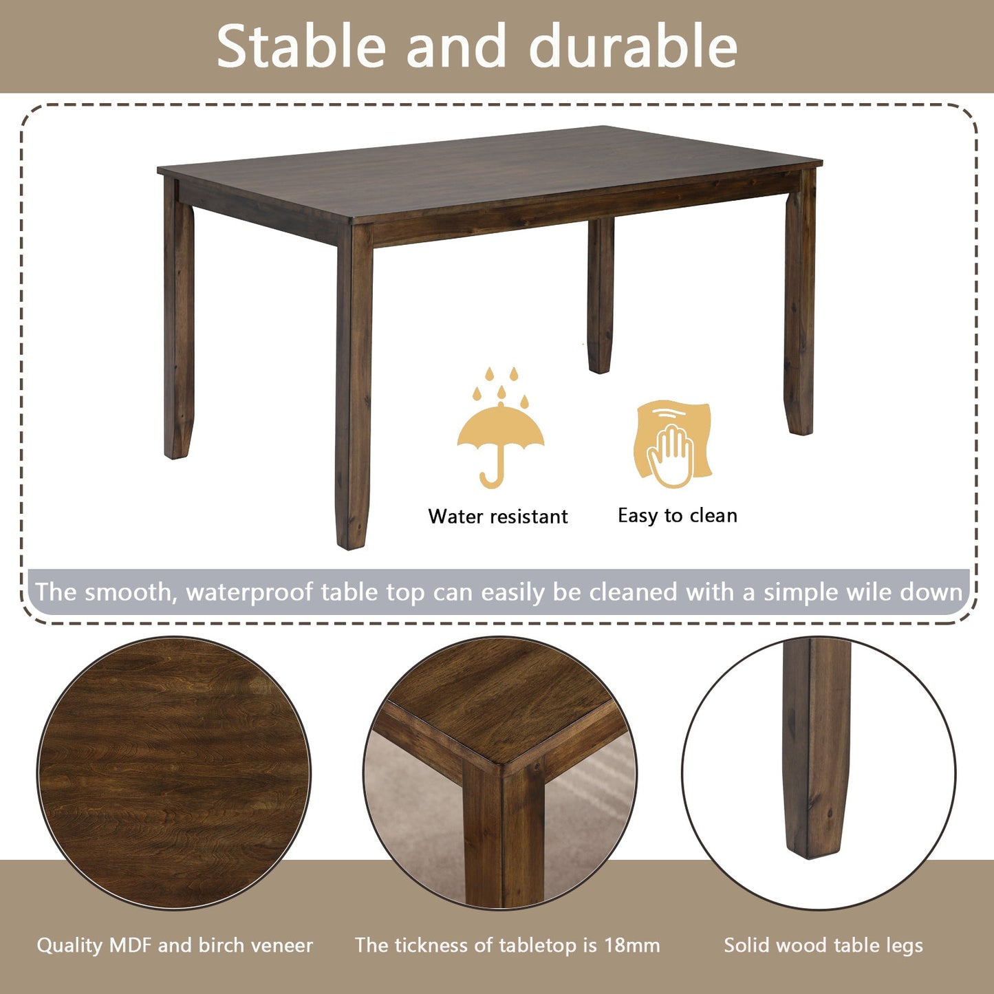 6-Piece Walnut Acacia Wood Dining Set with Bench & Chairs - 1st Choice Furniture Direct