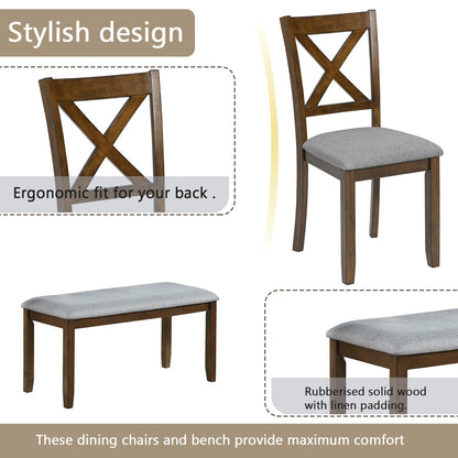 6-Piece Walnut Acacia Wood Dining Set with Bench & Chairs - 1st Choice Furniture Direct