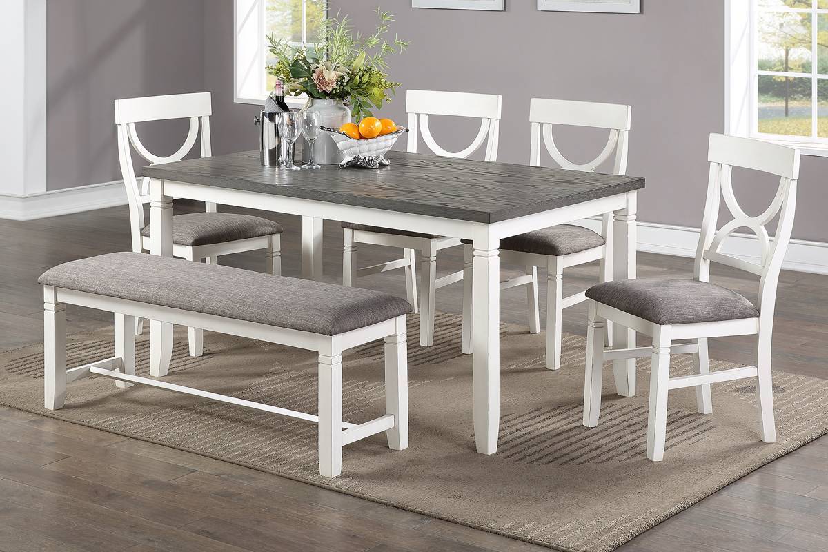 6-Piece White Rubberwood Dining Set with Bench and Chairs - 1st Choice Furniture Direct