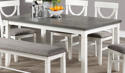 6-Piece White Rubberwood Dining Set with Bench and Chairs - 1st Choice Furniture Direct
