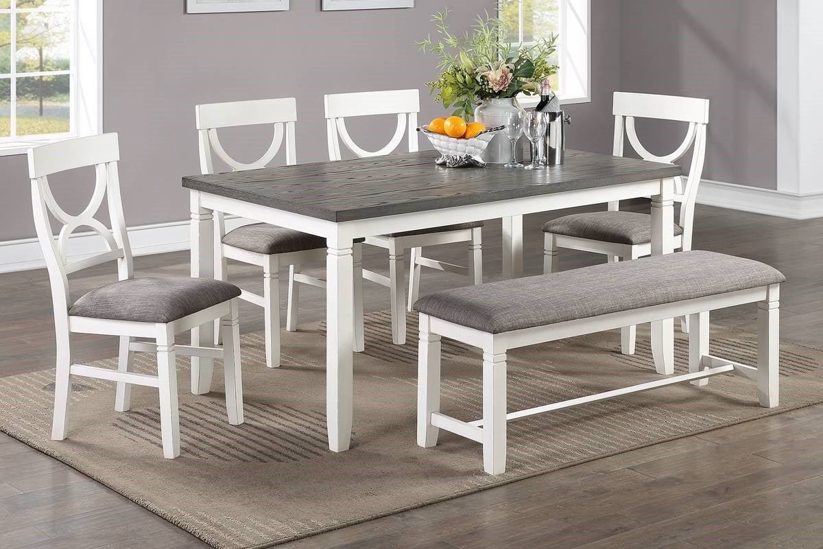 6-Piece White Rubberwood Dining Set with Bench and Chairs - 1st Choice Furniture Direct