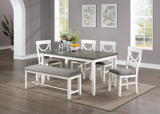 6-Piece White Rubberwood Dining Set with Bench and Chairs - 1st Choice Furniture Direct