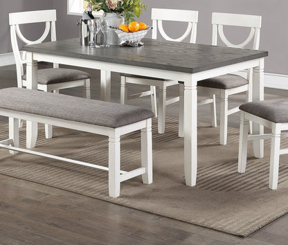 6-Piece White Rubberwood Dining Set with Bench and Chairs - 1st Choice Furniture Direct
