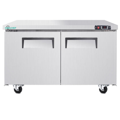 60' Commercial Double Door Worktop Freezer, 17 Cu.ft Stainless Steel Undercounter Freezer, -8–0°F, R290 Heavy-Duty Restaurant Freezer - 1st Choice Furniture Direct