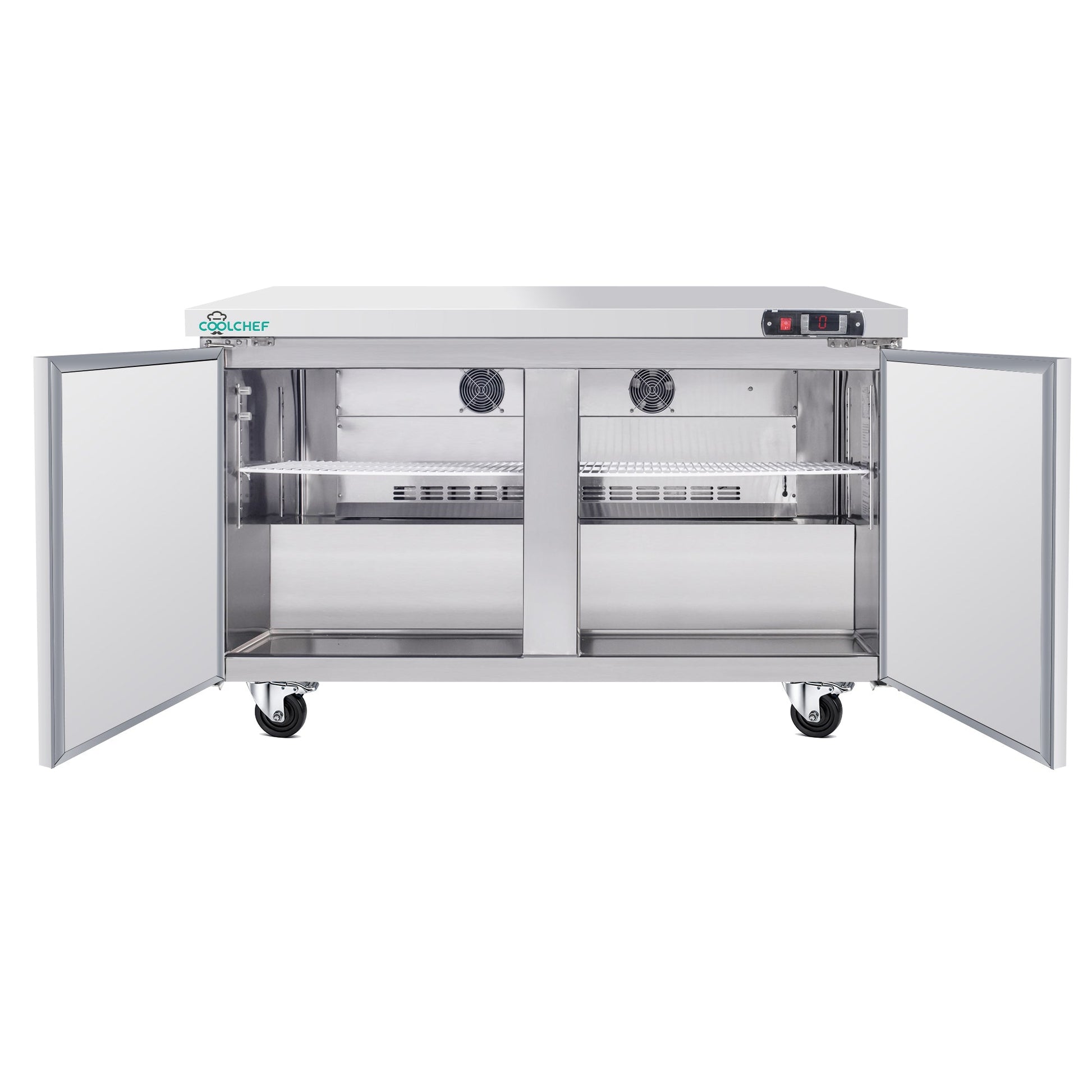 60' Commercial Double Door Worktop Freezer, 17 Cu.ft Stainless Steel Undercounter Freezer, -8–0°F, R290 Heavy-Duty Restaurant Freezer - 1st Choice Furniture Direct