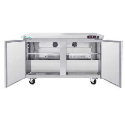 60' Commercial Double Door Worktop Freezer, 17 Cu.ft Stainless Steel Undercounter Freezer, -8–0°F, R290 Heavy-Duty Restaurant Freezer - 1st Choice Furniture Direct