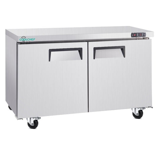 60' Commercial Double Door Worktop Freezer, 17 Cu.ft Stainless Steel Undercounter Freezer, -8–0°F, R290 Heavy-Duty Restaurant Freezer - 1st Choice Furniture Direct