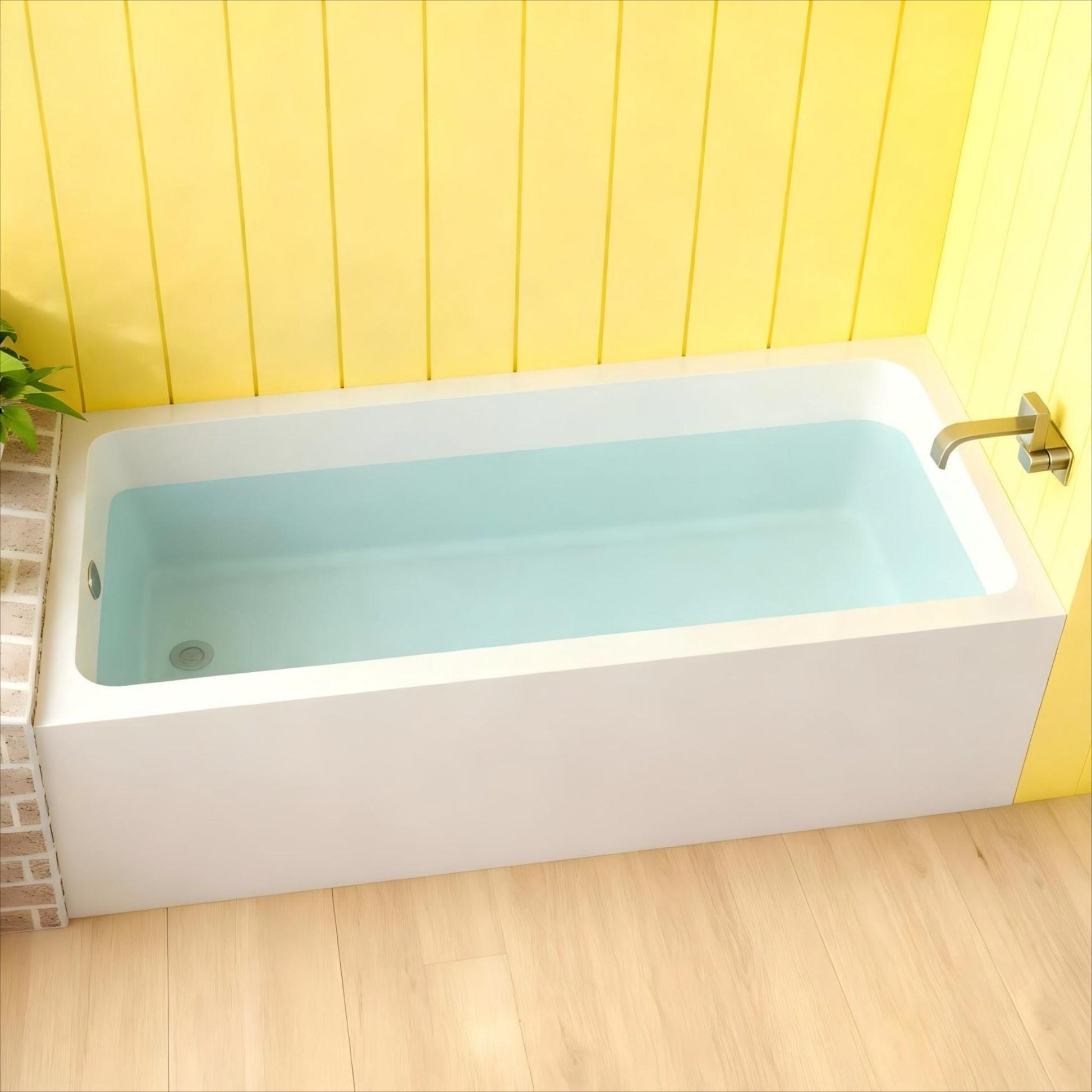 60' Glossy White Acrylic Alcove Soaking Bathtub with Skirt - Back - to - Wall Design, Chrome Hand - Twist Drain, Compact 60' x 32' x 20' - 1st Choice Furniture Direct
