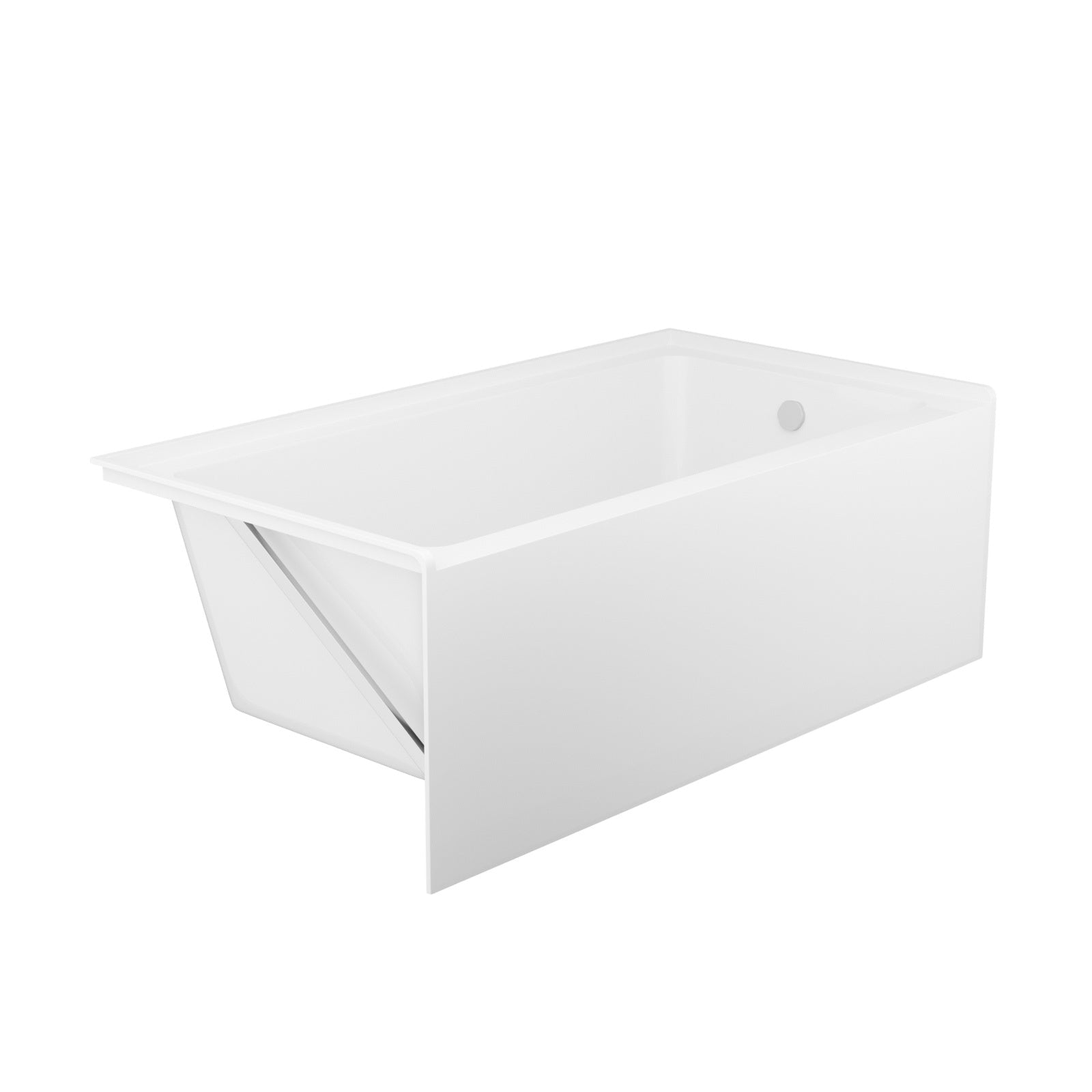 60' Glossy White Acrylic Alcove Soaking Bathtub with Skirt - Back - to - Wall Design, Chrome Hand - Twist Drain, Compact 60' x 32' x 20' - 1st Choice Furniture Direct