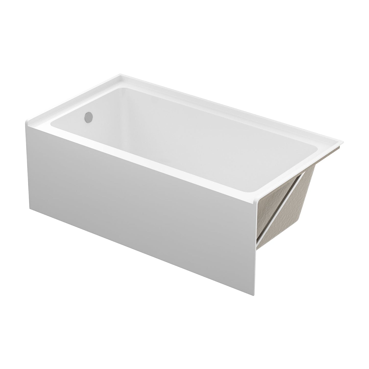 60' Glossy White Acrylic Alcove Soaking Bathtub with Skirt - Back - to - Wall Design, Chrome Hand - Twist Drain, Compact 60' x 32' x 20' - 1st Choice Furniture Direct