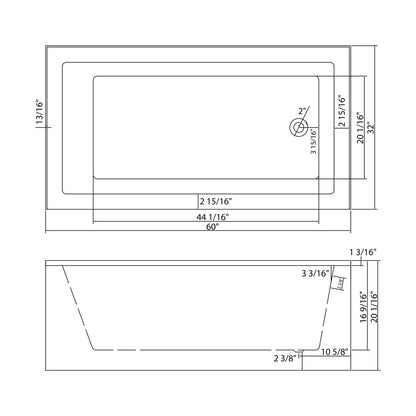 60' Glossy White Acrylic Alcove Soaking Bathtub with Skirt - Back - to - Wall Design, Chrome Hand - Twist Drain, Compact 60' x 32' x 20' - 1st Choice Furniture Direct