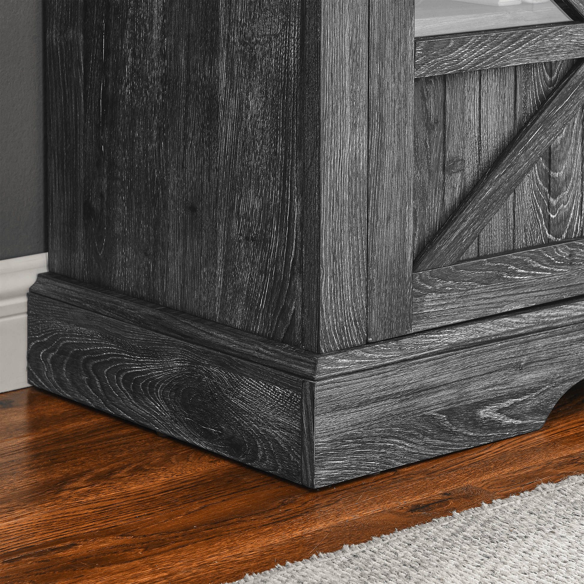 60 Inch Electric Fireplace Entertainment Center With Door Sensor - Dark Rustic Oak - 1st Choice Furniture Direct