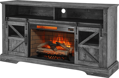 60 Inch Electric Fireplace Entertainment Center With Door Sensor - Dark Rustic Oak - 1st Choice Furniture Direct