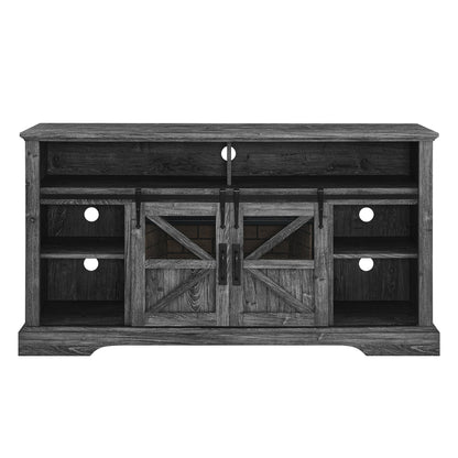 60 Inch Electric Fireplace Entertainment Center With Door Sensor - Dark Rustic Oak - 1st Choice Furniture Direct