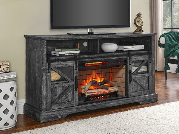 60 Inch Electric Fireplace Entertainment Center With Door Sensor - Dark Rustic Oak - 1st Choice Furniture Direct