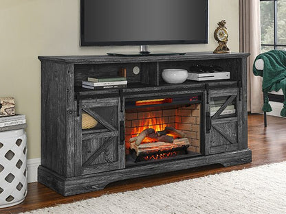 60 Inch Electric Fireplace Entertainment Center With Door Sensor - Dark Rustic Oak - 1st Choice Furniture Direct