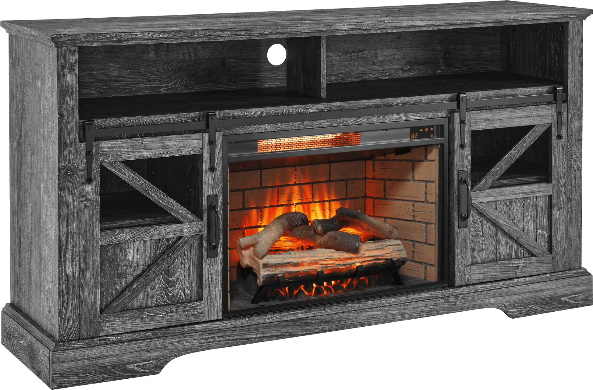 60 Inch Electric Fireplace Entertainment Center With Door Sensor - Dark Rustic Oak - 1st Choice Furniture Direct