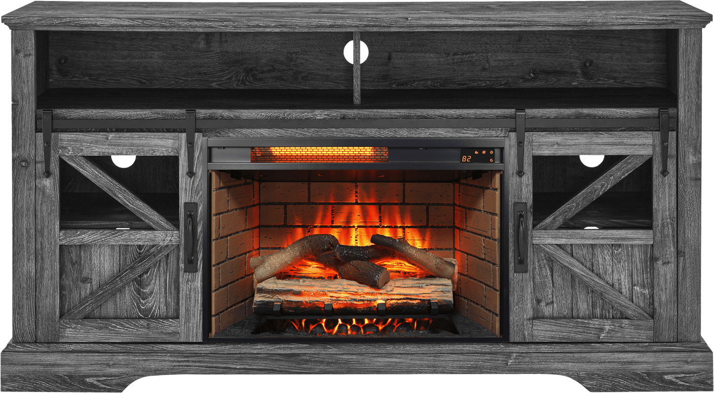 60 Inch Electric Fireplace Entertainment Center With Door Sensor - Dark Rustic Oak - 1st Choice Furniture Direct
