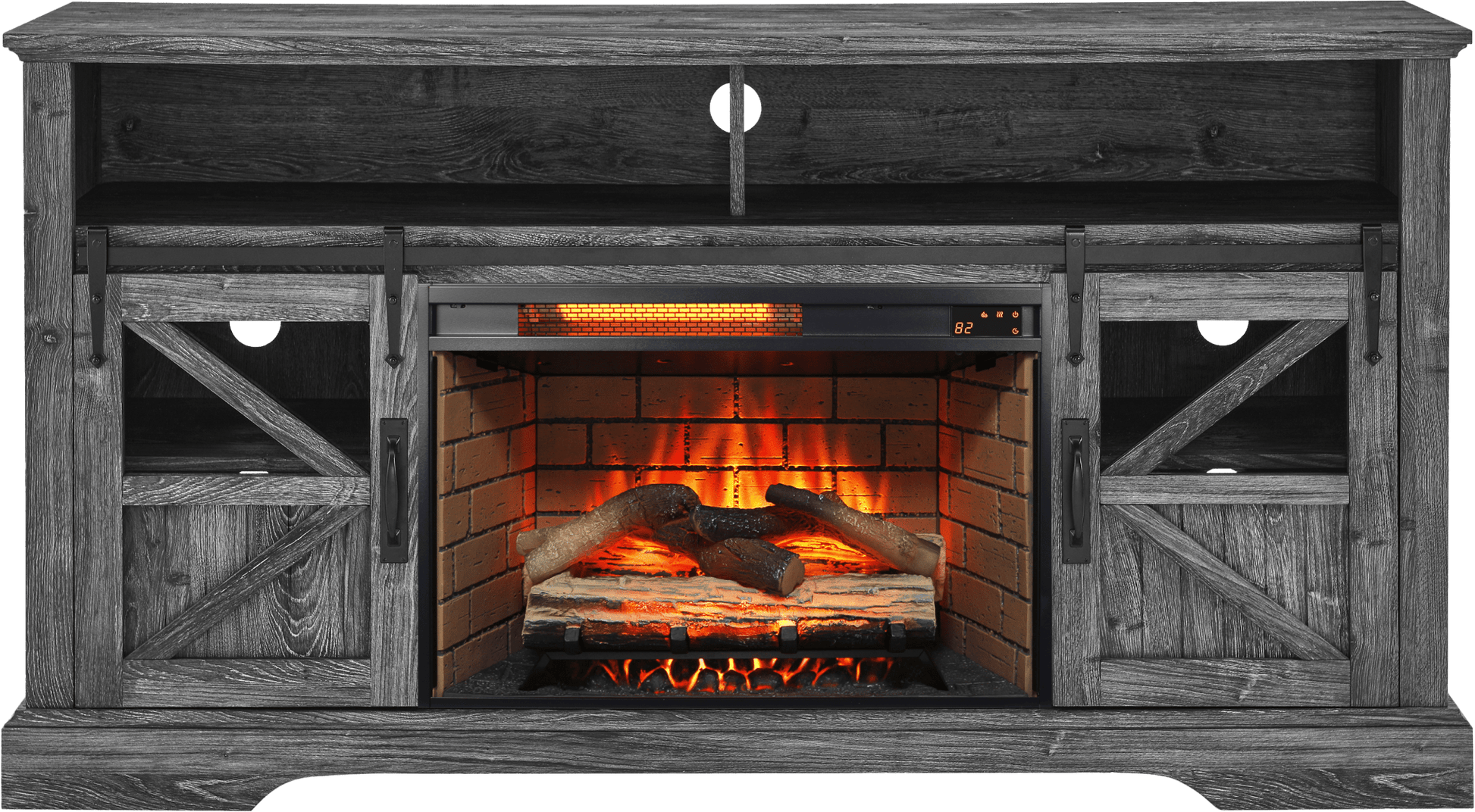 60 Inch Electric Fireplace Entertainment Center With Door Sensor - Dark Rustic Oak - 1st Choice Furniture Direct