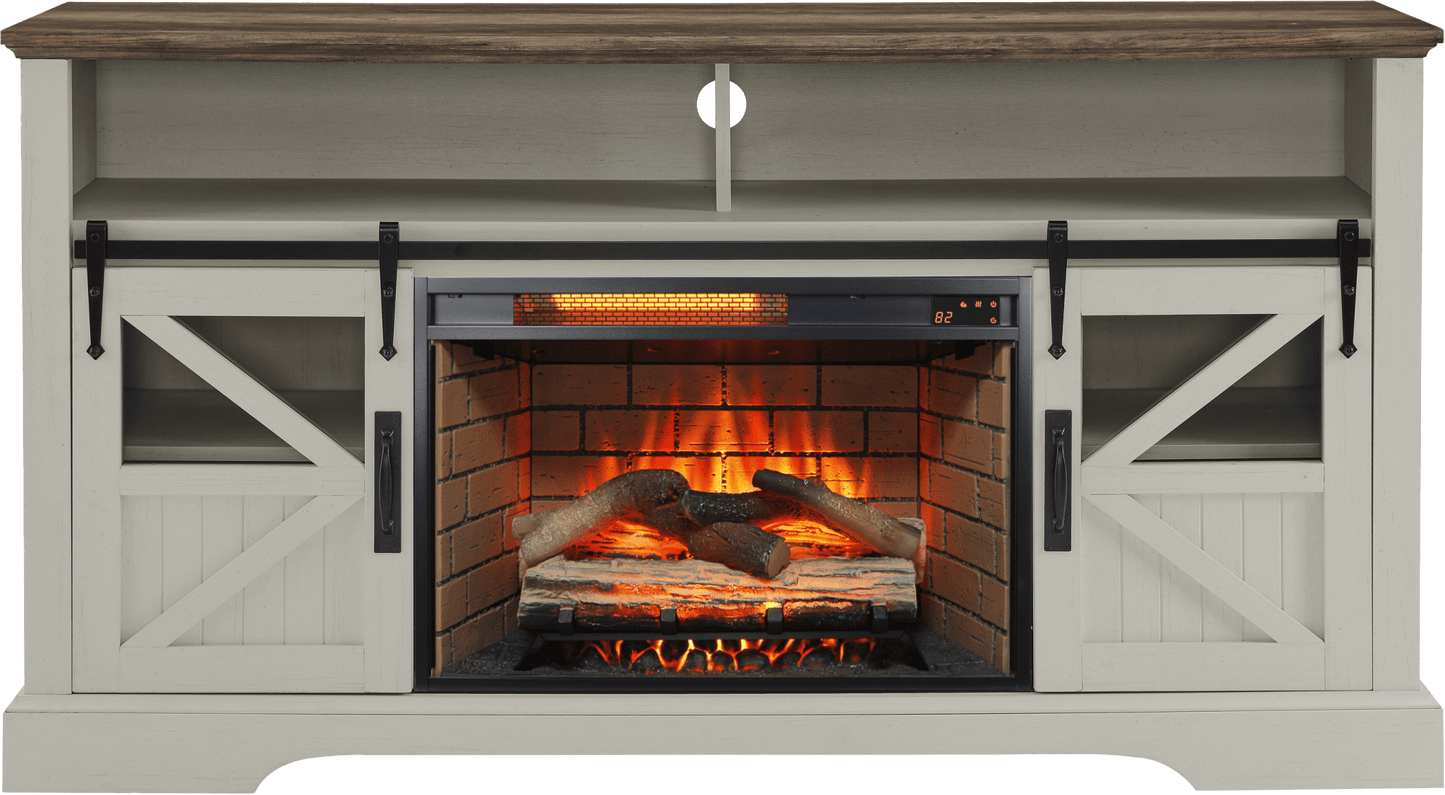 60 Inch Electric Fireplace Entertainment Center With Door Sensor - Jasmine white color - 1st Choice Furniture Direct