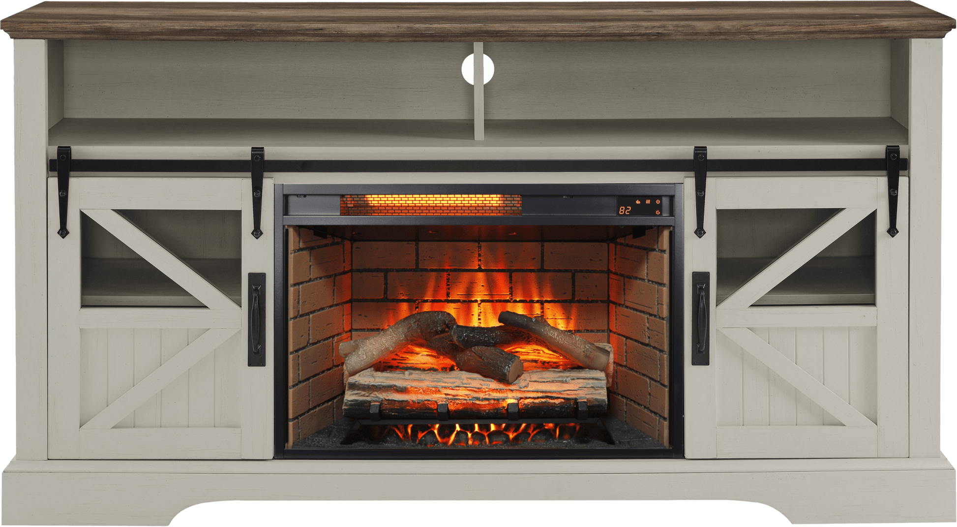 60 Inch Electric Fireplace Entertainment Center With Door Sensor - Jasmine white color - 1st Choice Furniture Direct