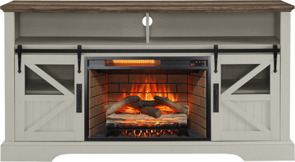 60 Inch Electric Fireplace Entertainment Center With Door Sensor - Jasmine white color - 1st Choice Furniture Direct