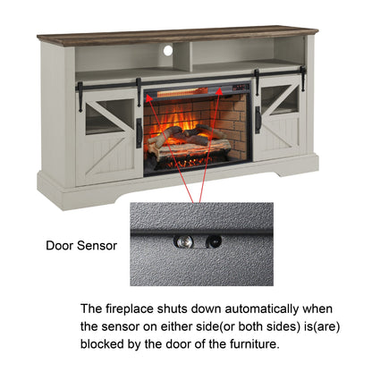 60 Inch Electric Fireplace Entertainment Center With Door Sensor - Jasmine white color - 1st Choice Furniture Direct