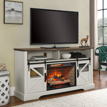 60 Inch Electric Fireplace Entertainment Center With Door Sensor - Jasmine white color - 1st Choice Furniture Direct
