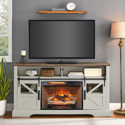 60 Inch Electric Fireplace Entertainment Center With Door Sensor - Jasmine white color - 1st Choice Furniture Direct