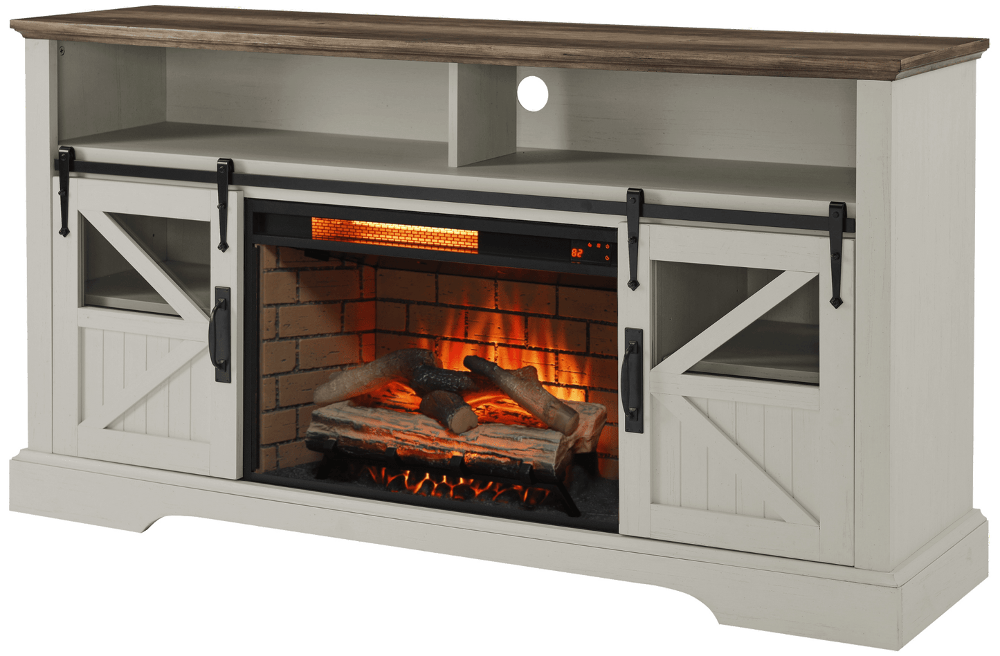 60 Inch Electric Fireplace Entertainment Center With Door Sensor - Jasmine white color - 1st Choice Furniture Direct