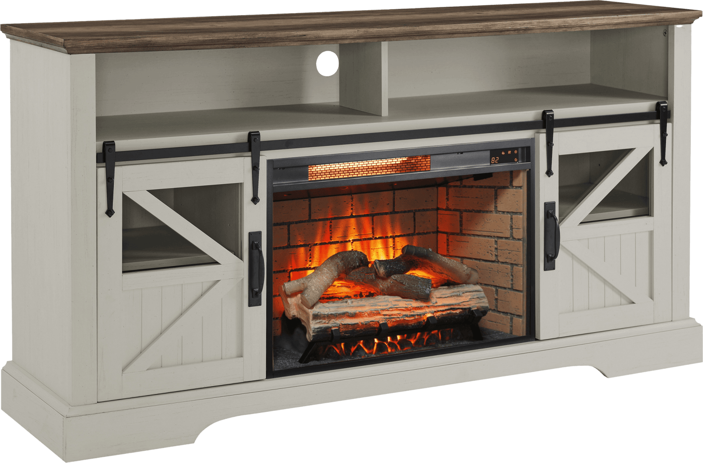 60 Inch Electric Fireplace Entertainment Center With Door Sensor - Jasmine white color - 1st Choice Furniture Direct