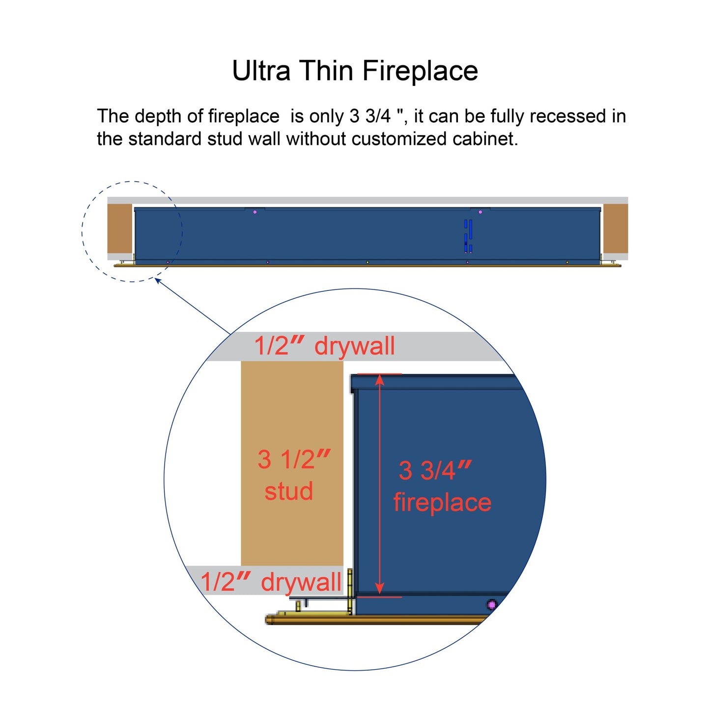 60 Inch Electric Fireplace Wall Mounted with Remote Control - 1st Choice Furniture Direct