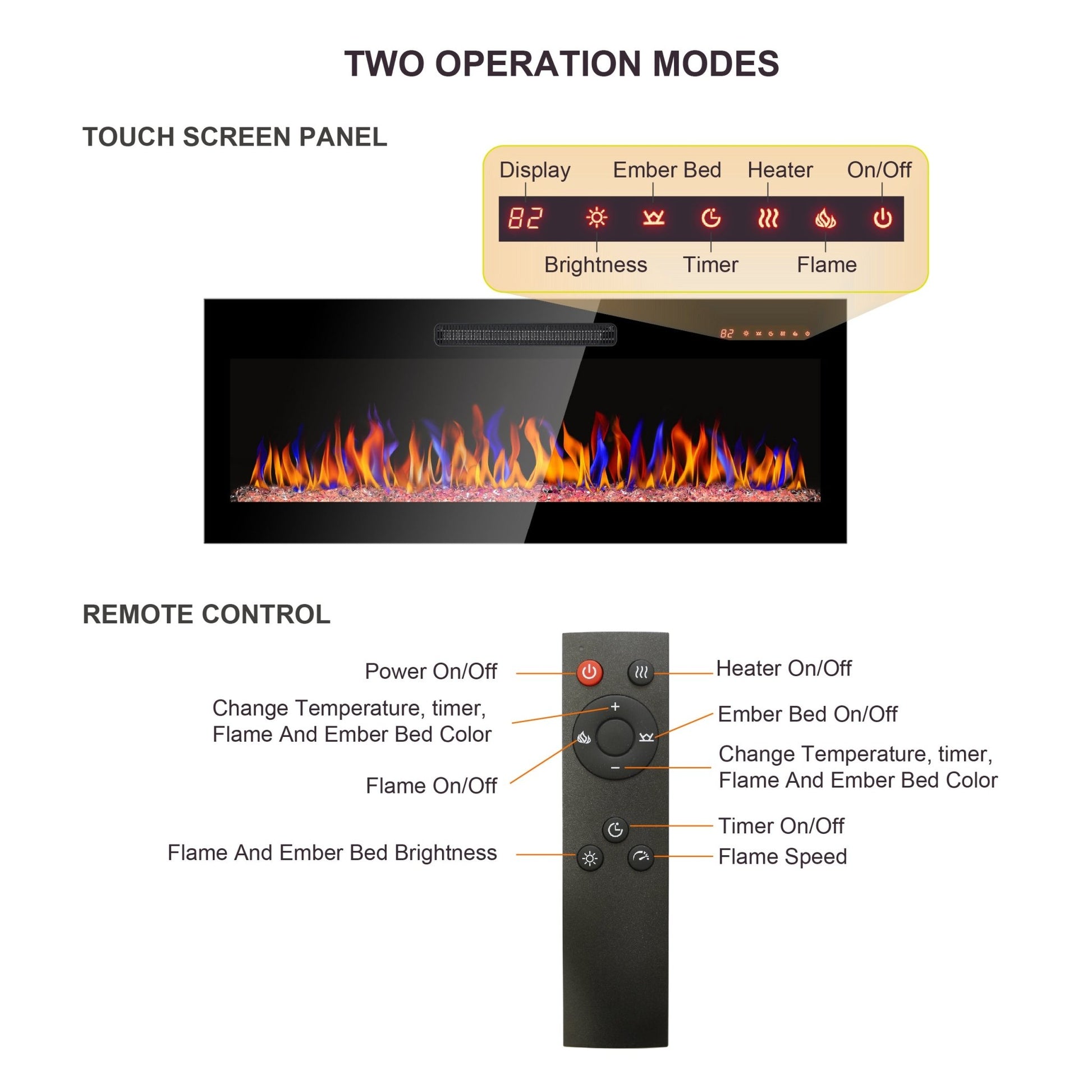 60 Inch Electric Fireplace Wall Mounted with Remote Control - 1st Choice Furniture Direct