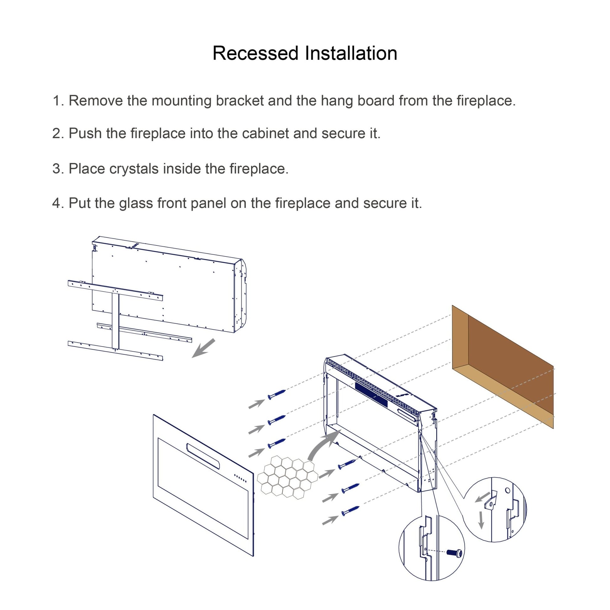 60 Inch Electric Fireplace Wall Mounted with Remote Control - 1st Choice Furniture Direct