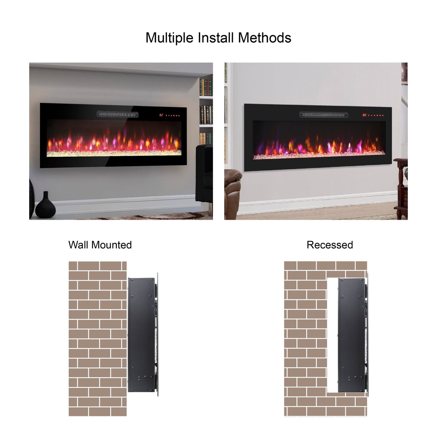 60 Inch Electric Fireplace Wall Mounted with Remote Control - 1st Choice Furniture Direct
