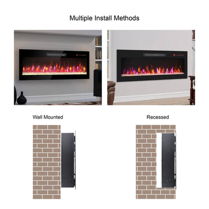60 Inch Electric Fireplace Wall Mounted with Remote Control - 1st Choice Furniture Direct