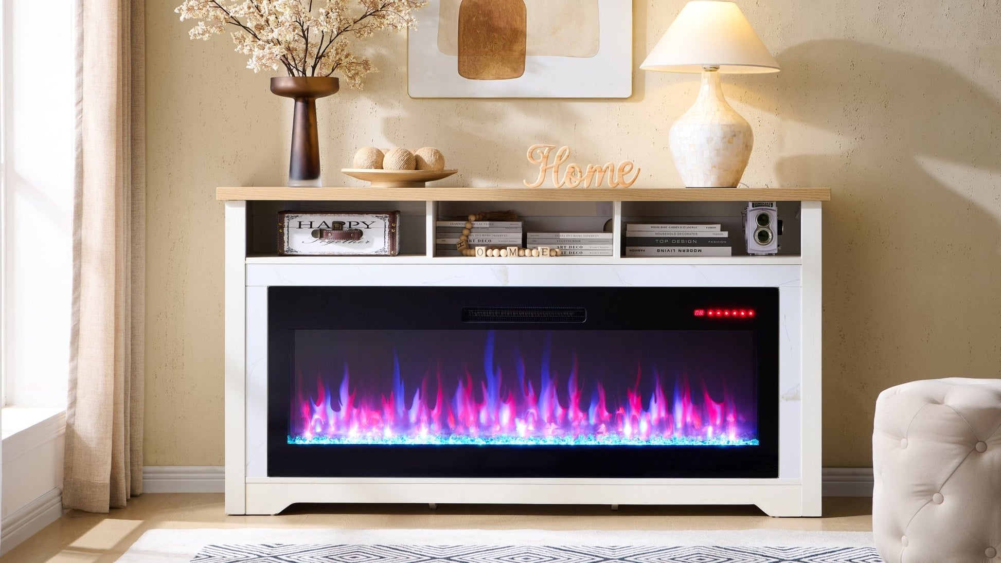 60 inch Fireplace TV Stand for TVs up to 70',with 50'smart Electric Fireplace,white - 1st Choice Furniture Direct