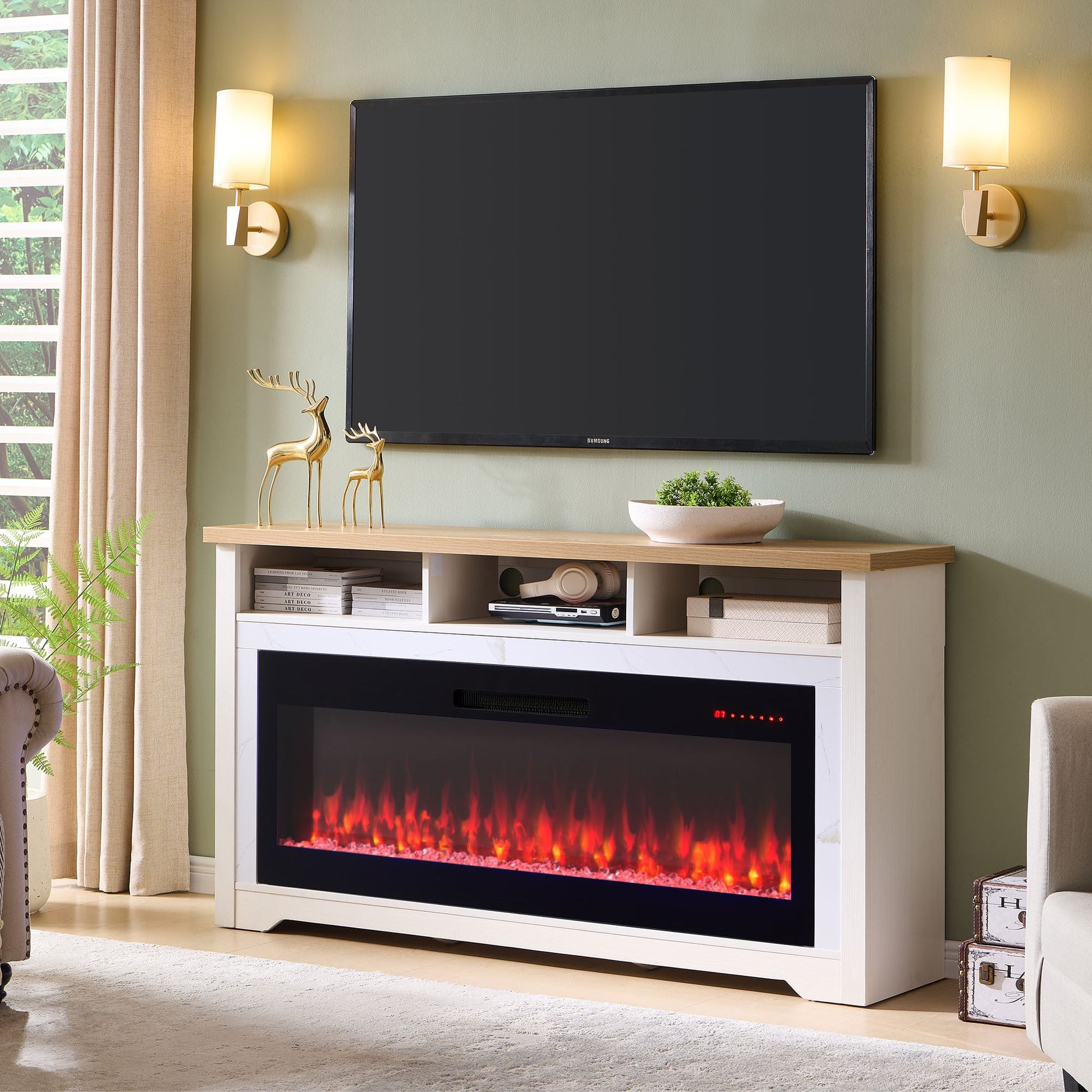 60 inch Fireplace TV Stand for TVs up to 70',with 50'smart Electric Fireplace,white - 1st Choice Furniture Direct