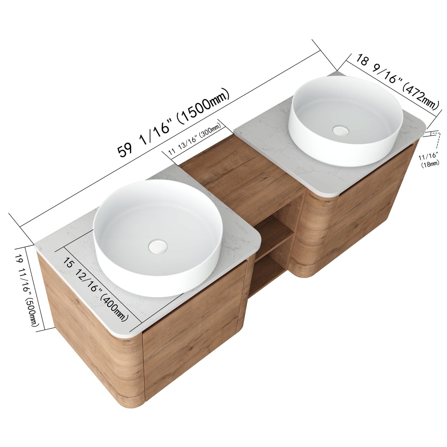 60'' Wall - Mounted Bathroom Vanity With Ceramic Art Sink, and 1 - Storage Shelves, Soft - Close Door, KD - Packing, Plywood - 1st Choice Furniture Direct