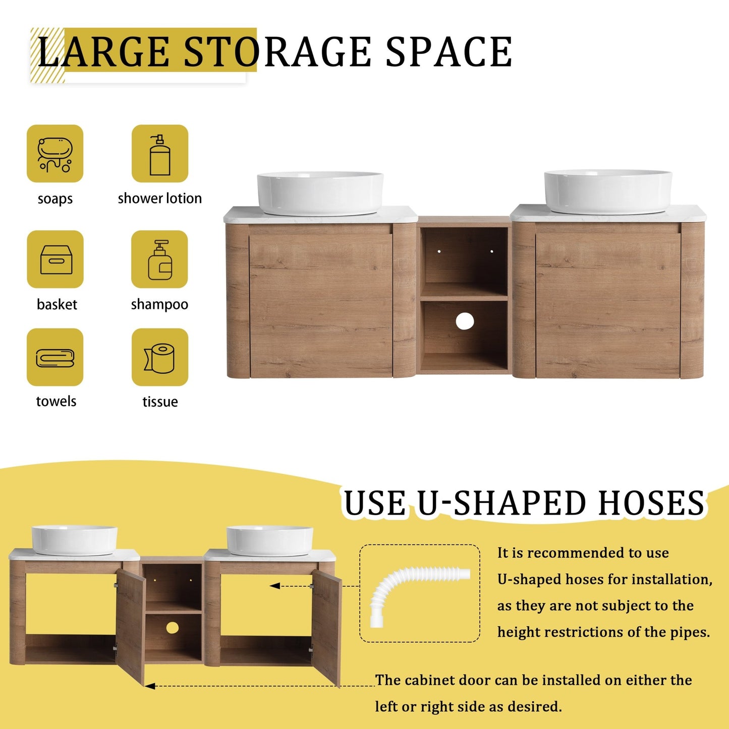 60'' Wall - Mounted Bathroom Vanity With Ceramic Art Sink, and 1 - Storage Shelves, Soft - Close Door, KD - Packing, Plywood - 1st Choice Furniture Direct